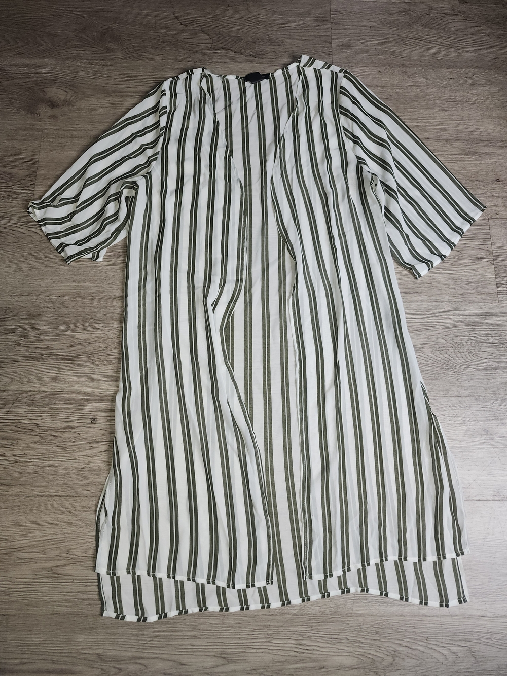 L❤️ve Cameron Striped Lightweight Longline Duster - Olive & White - Picture 1 of 4